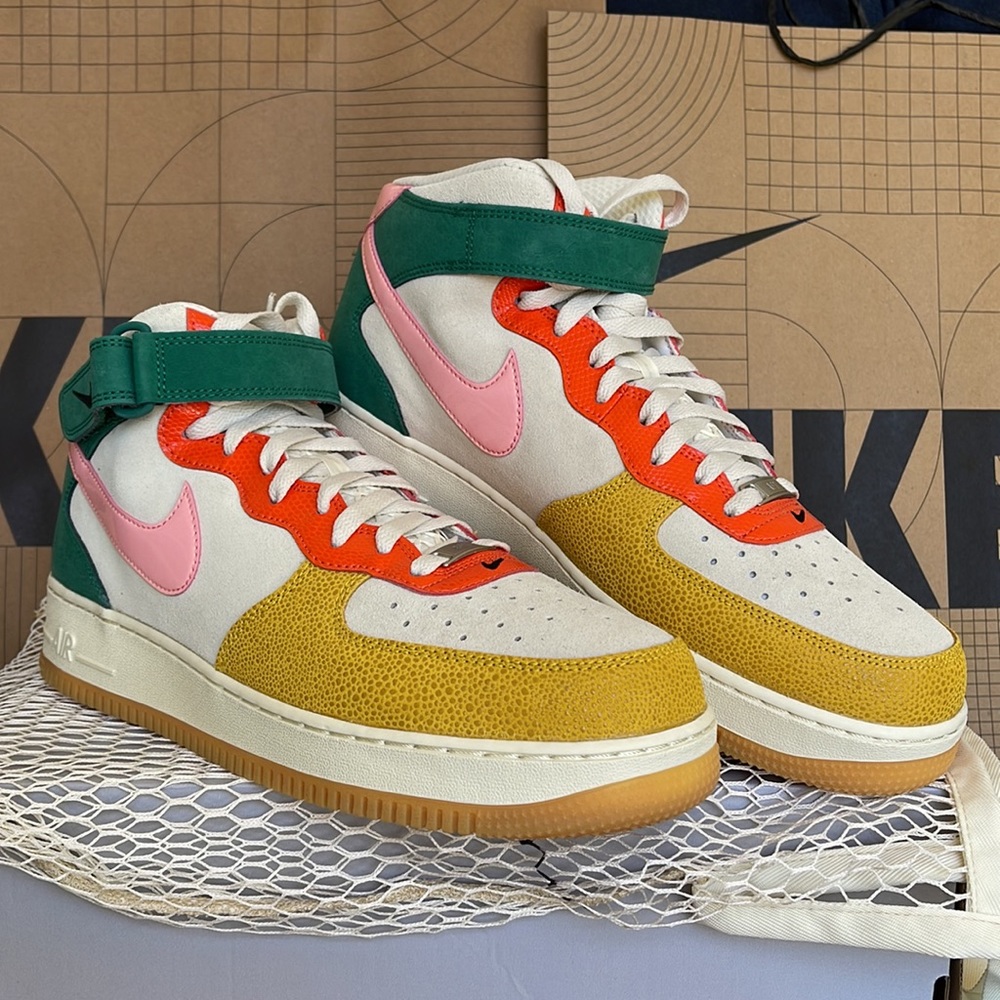 Nike Air Force 1 Mid NH Coconut Milk/Bleached Coral Mn Vivid Sulfur Rush Orange - Picture 8 of 16